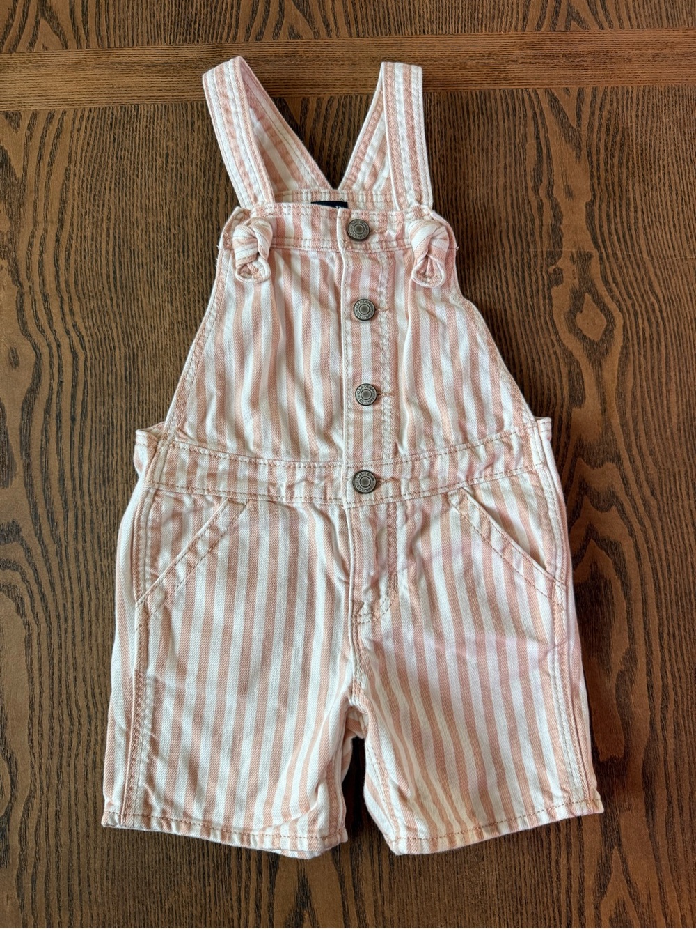 GAP Pink & White Striped Short Overalls
